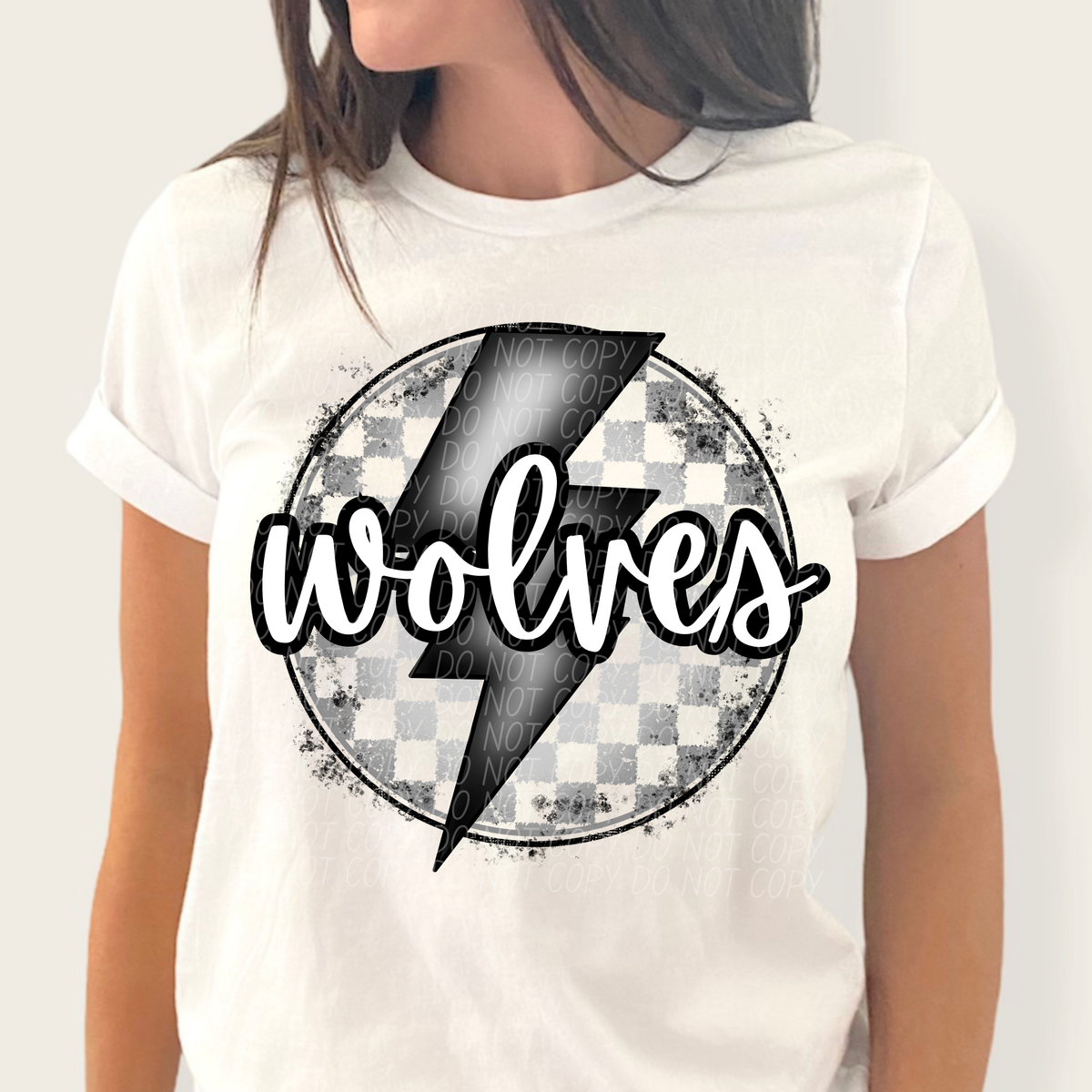 Wolves grey/silver lightning bolt circle CITY DTF transfer