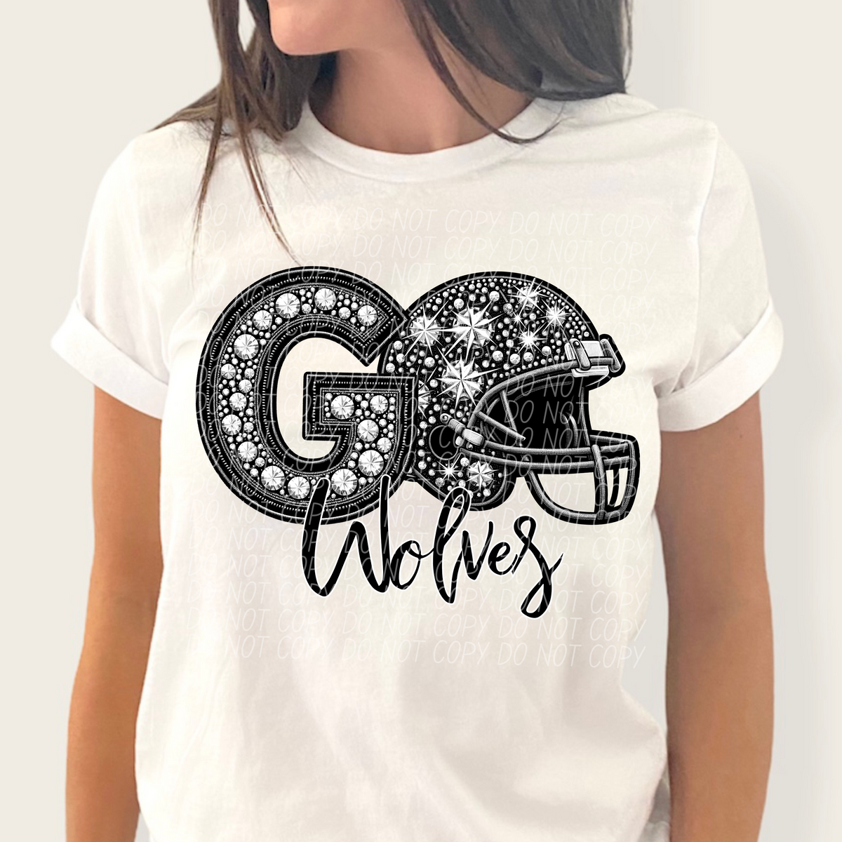 Go wolves helmet and rhinestones CITY 45018 DTF transfer