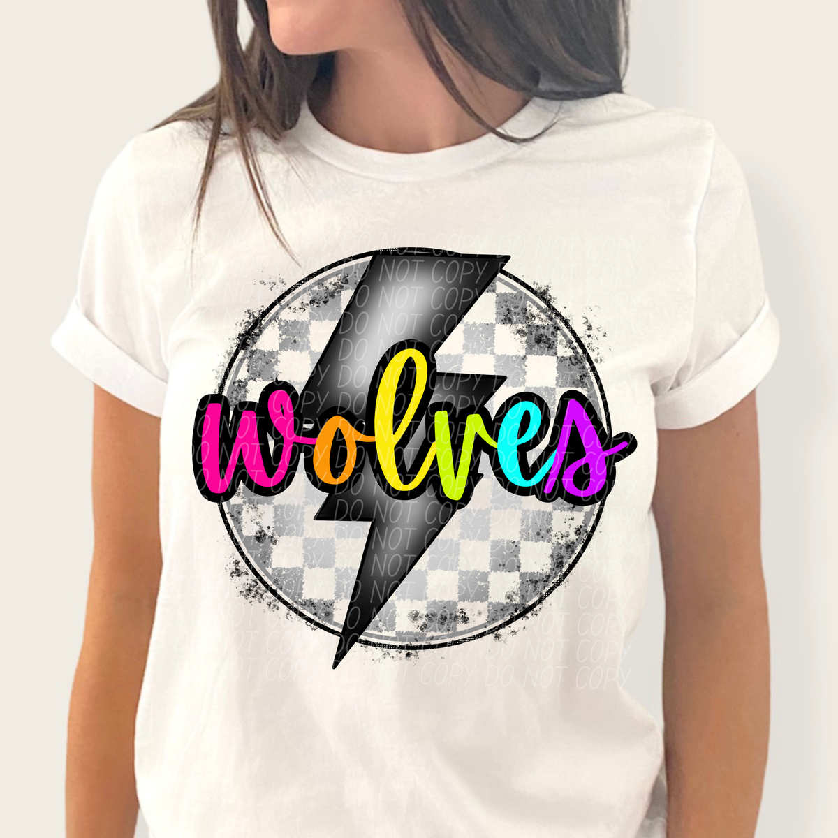 Wolves BRIGHT COLORS FONT lightning bolt circle CITY DTF transfer