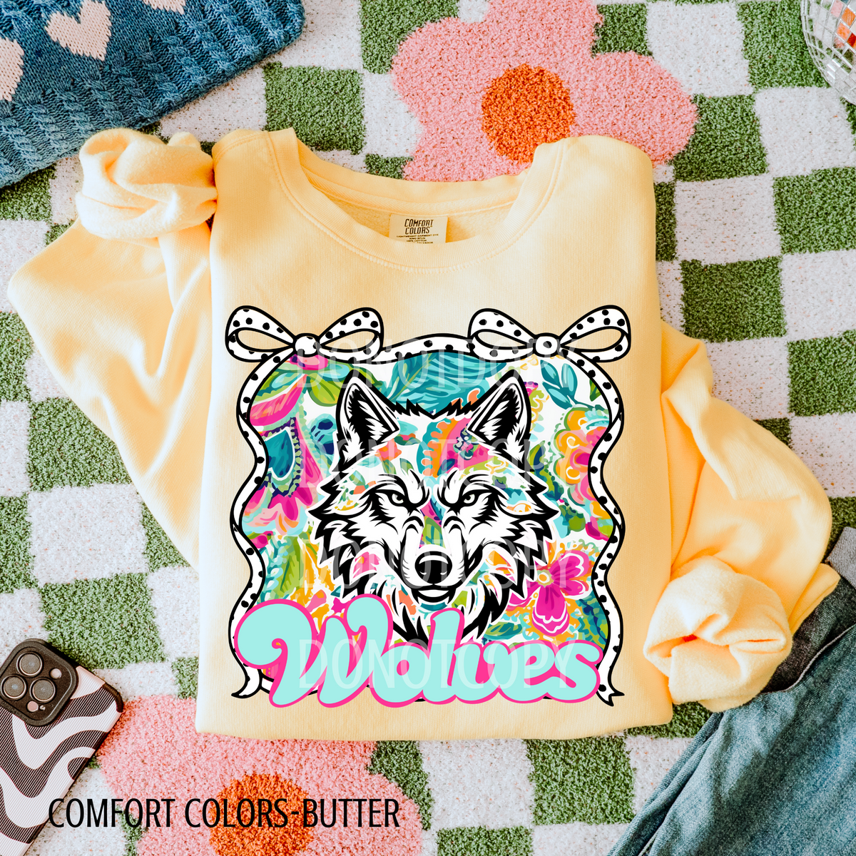 Wolves Colorful Bow Frame 108370 DTF transfer