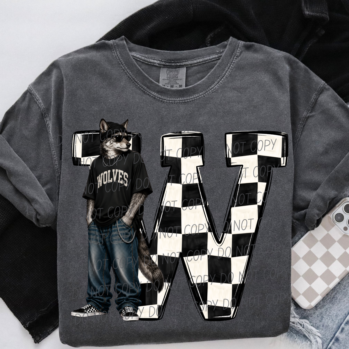 Wolves sideline sweatshirt mascots (City) DTF Transfer