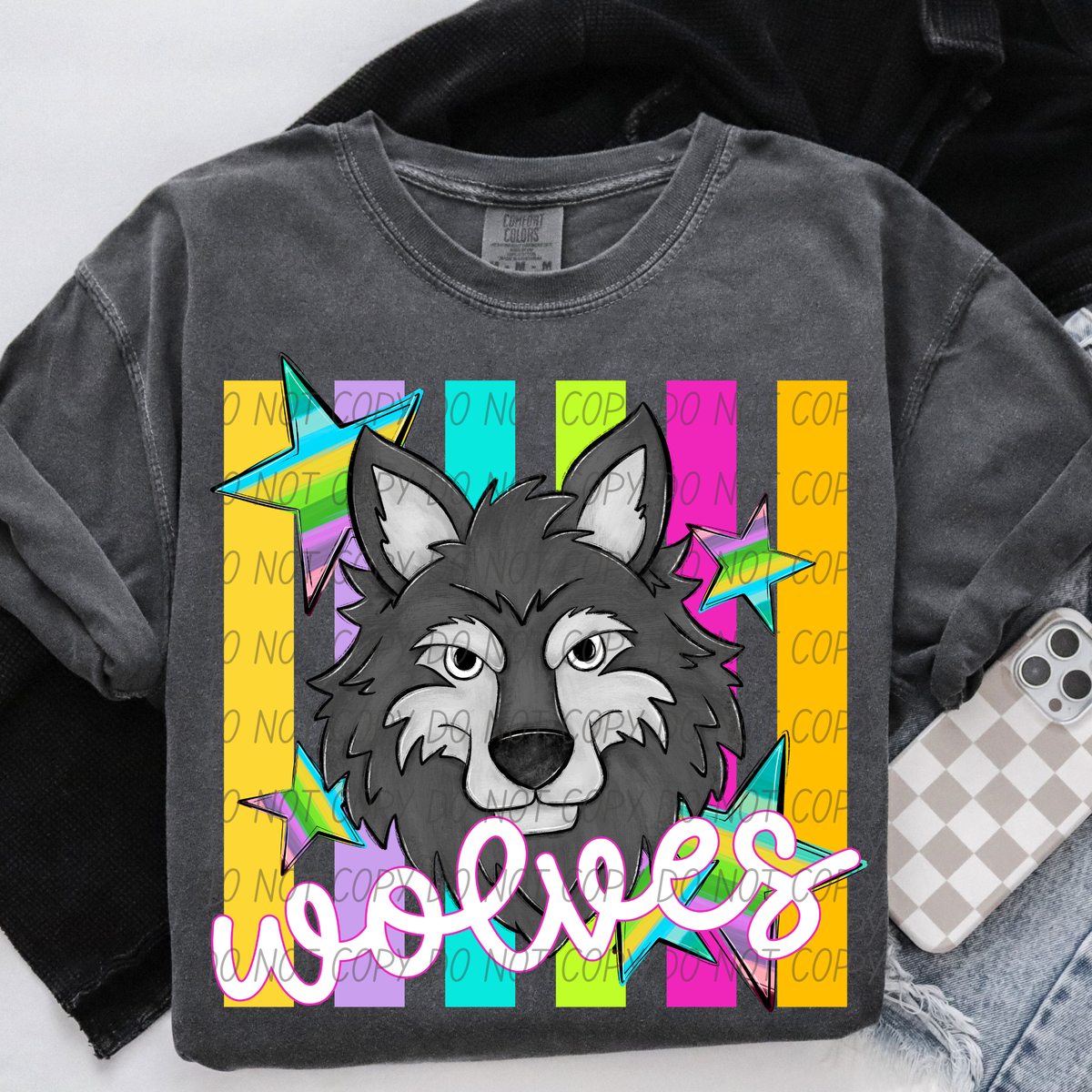 Wolves Neon strip mascot (City) DTF Transfer