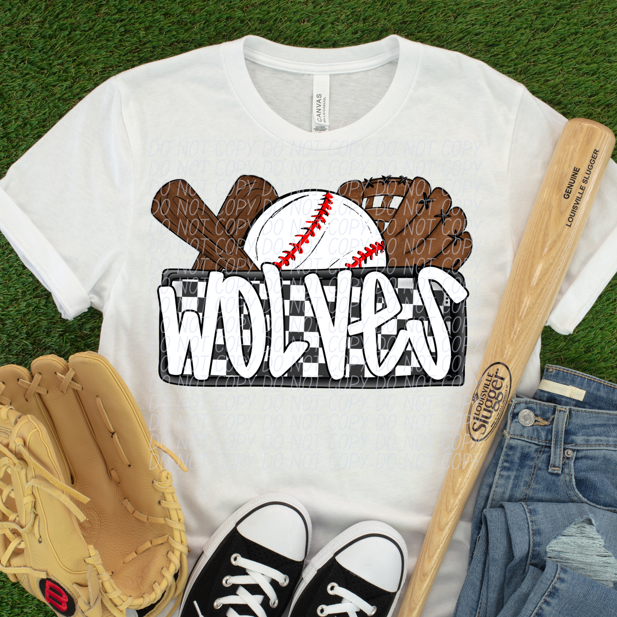Wolves (Bat, Baseball, Glove, Checkered background) (City)