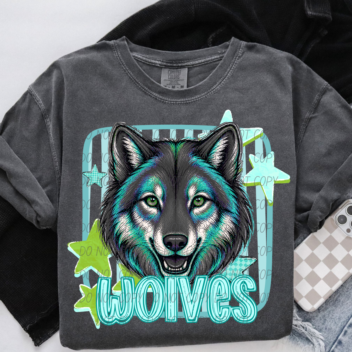 wolves blue stars and stripes blue font (CITY) DTF Transfer