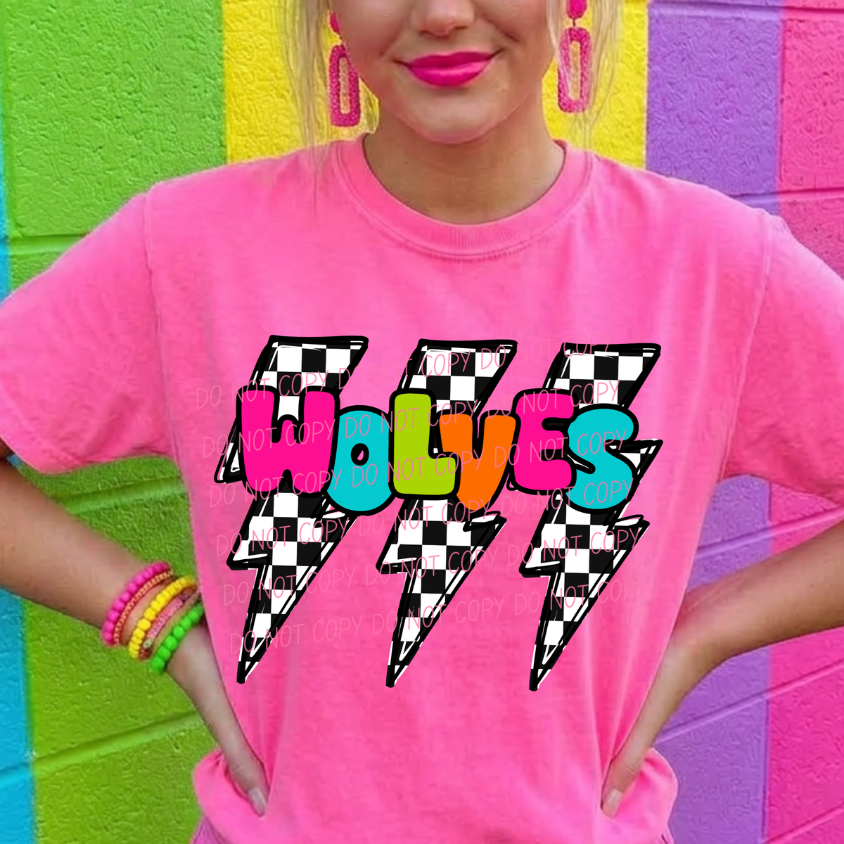 Wolves multi color with lightning bolt background (city) DTF Transfer