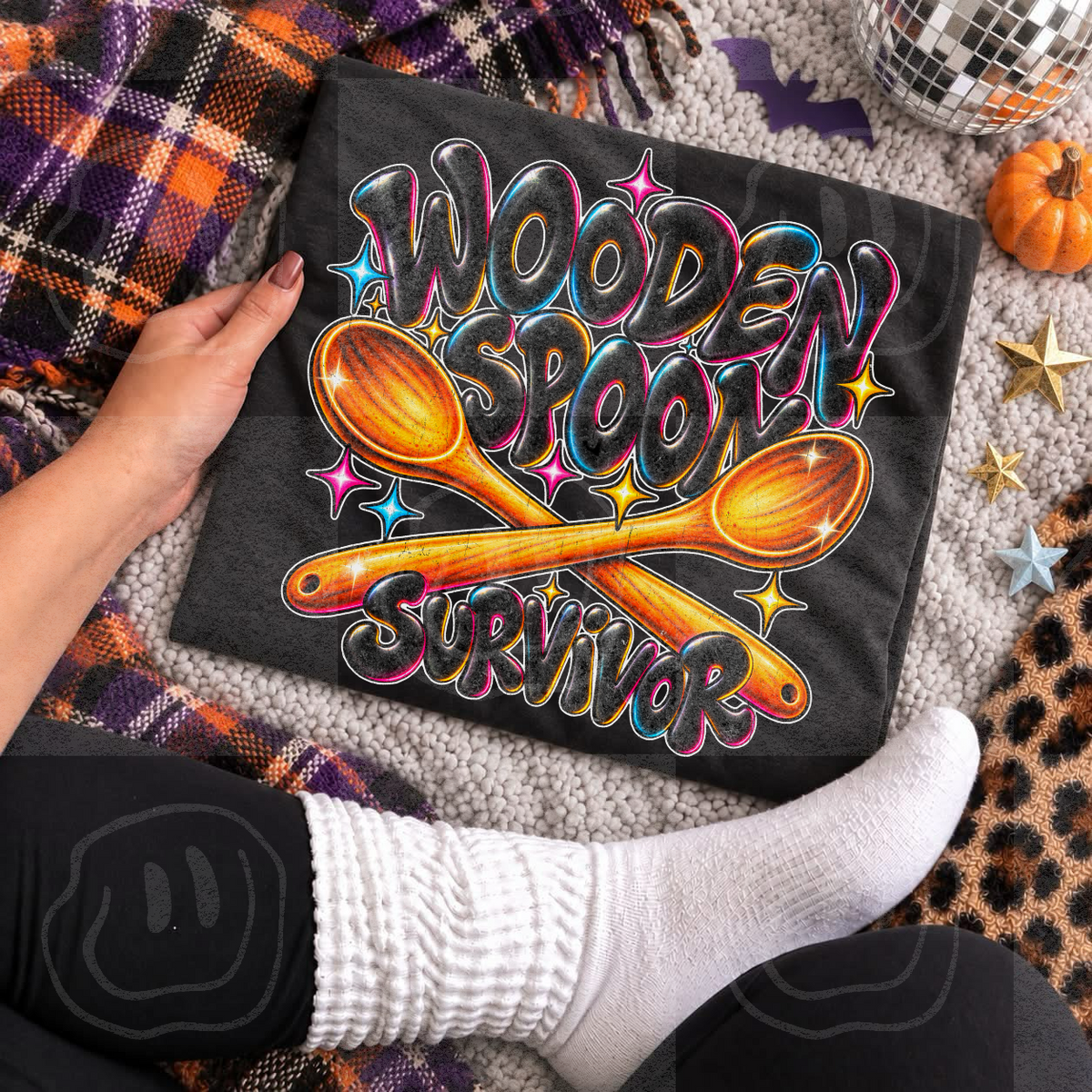 Wooden spoon survivor neon faux airbrush (Unhinged) DTF Transfer