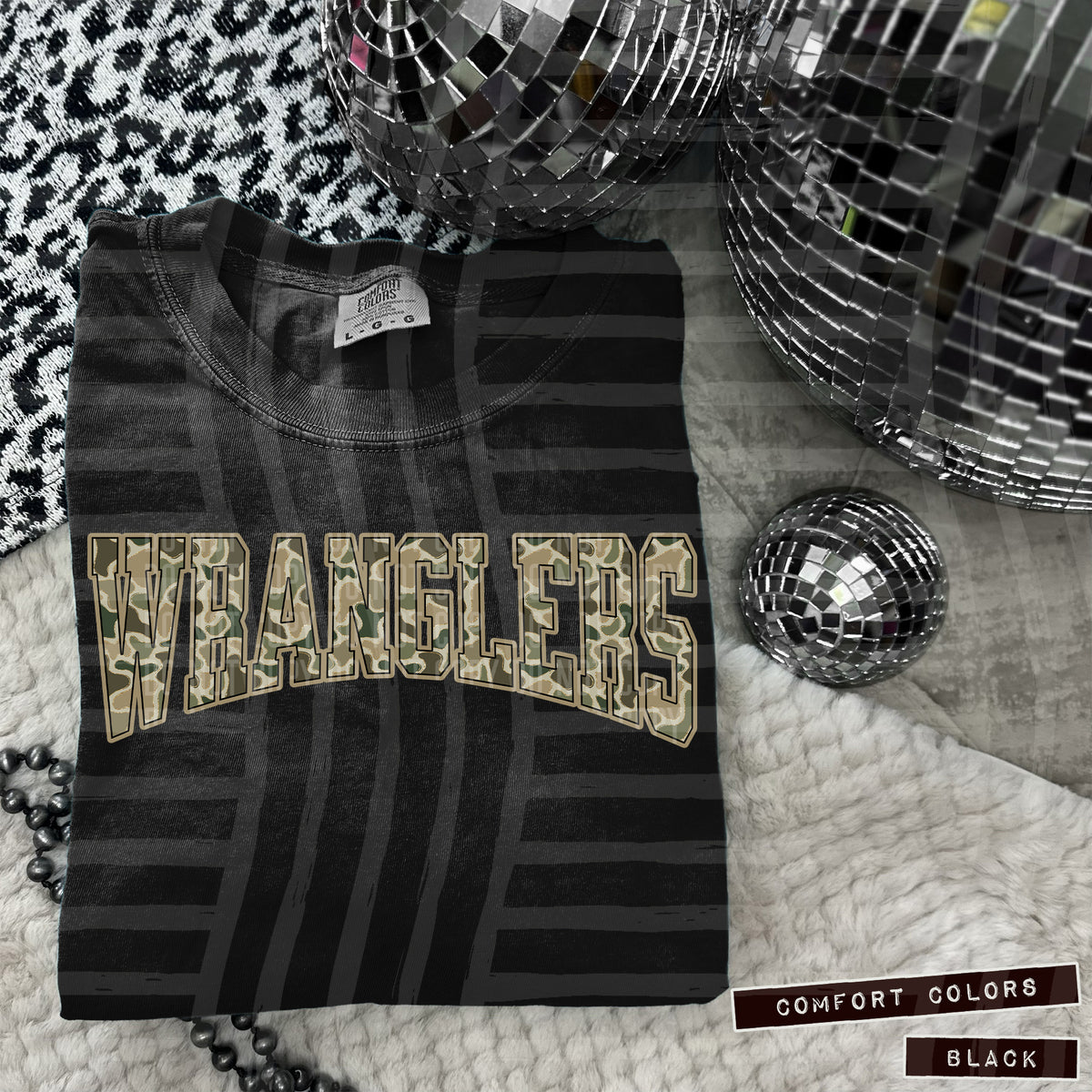 Wranglers faux glitter camo arched (Caplinger) DTF transfer