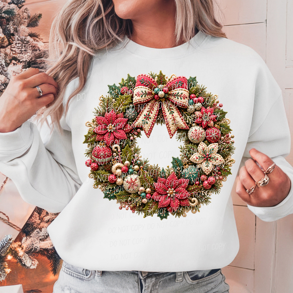 Wreath Faux Embroidery (CITY)DTF Transfer