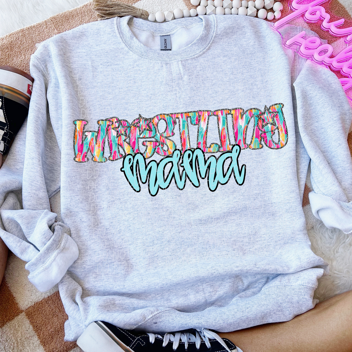 Wrestling Mama Multicolor Stars (City) 100558 DTF transfer