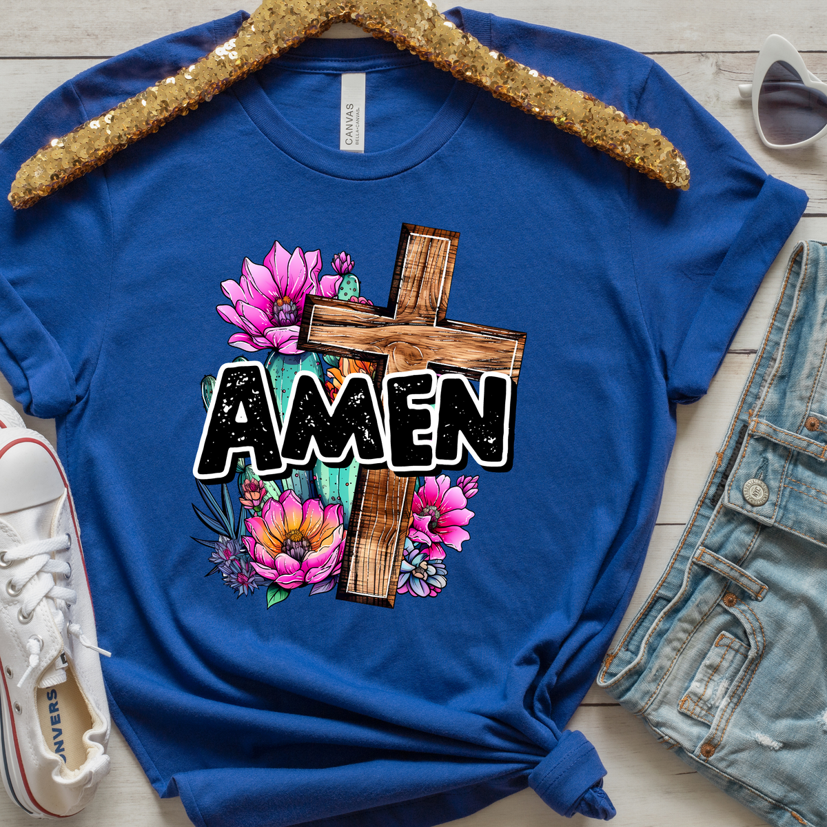 Amen wooden cross (bright florals) 2680 DTF TRANSFER