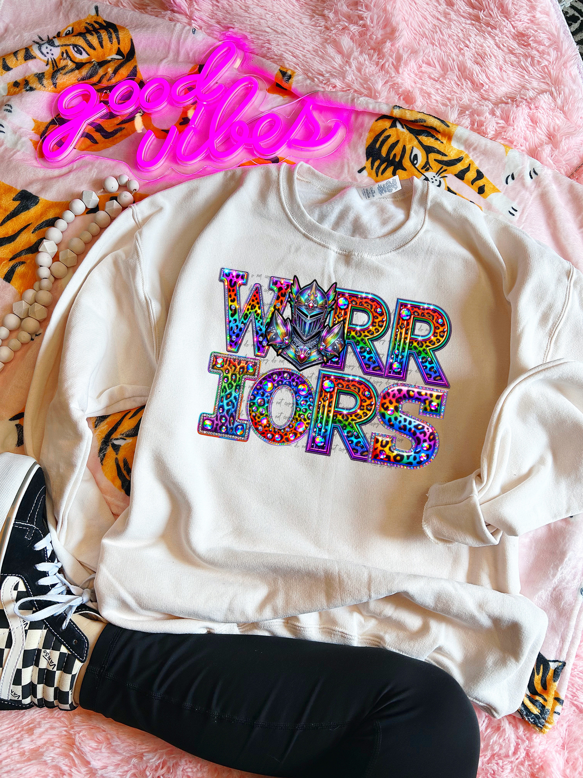 Warriors Rainbow Leopard Rhinestone 46143 DTF transfer