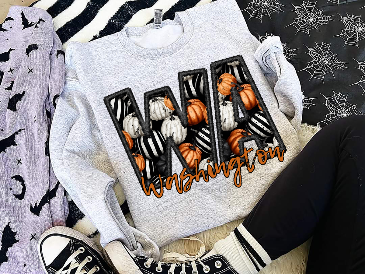 WA Faux Embroidery Pumpkin Filled Washington 54529 DTF transfer