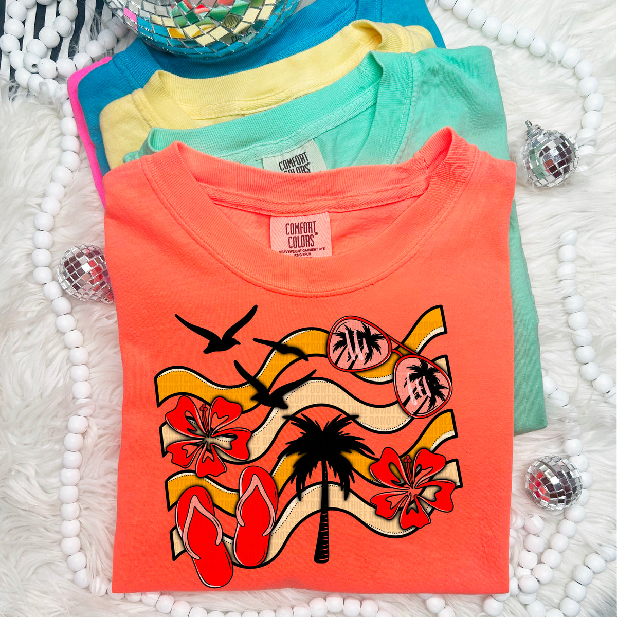 Beach Waves Summer Orange 104403 DTF transfer