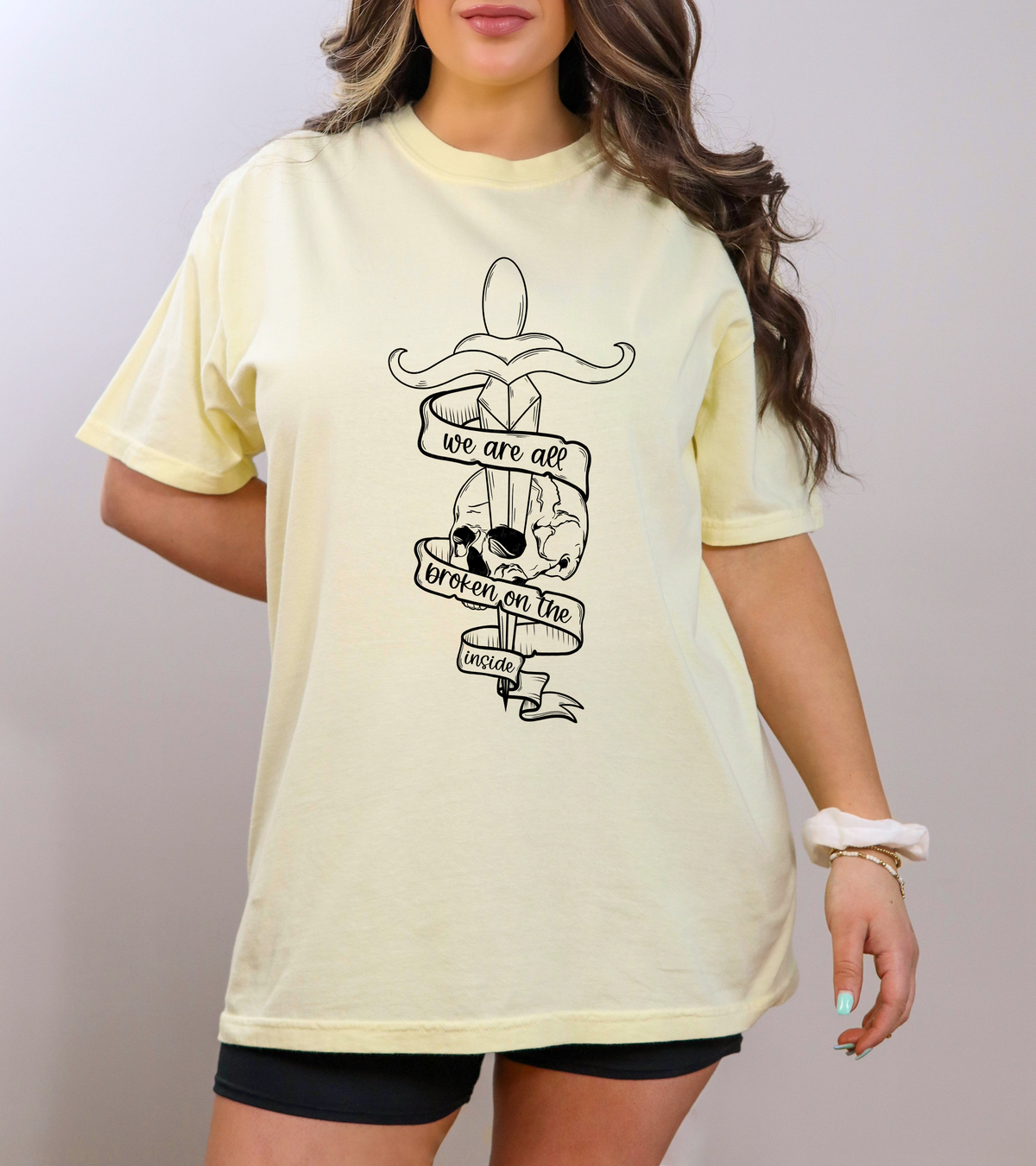 We Are All Broken On The Inside Skull Dagger Black Font 115743 DTF Transfer