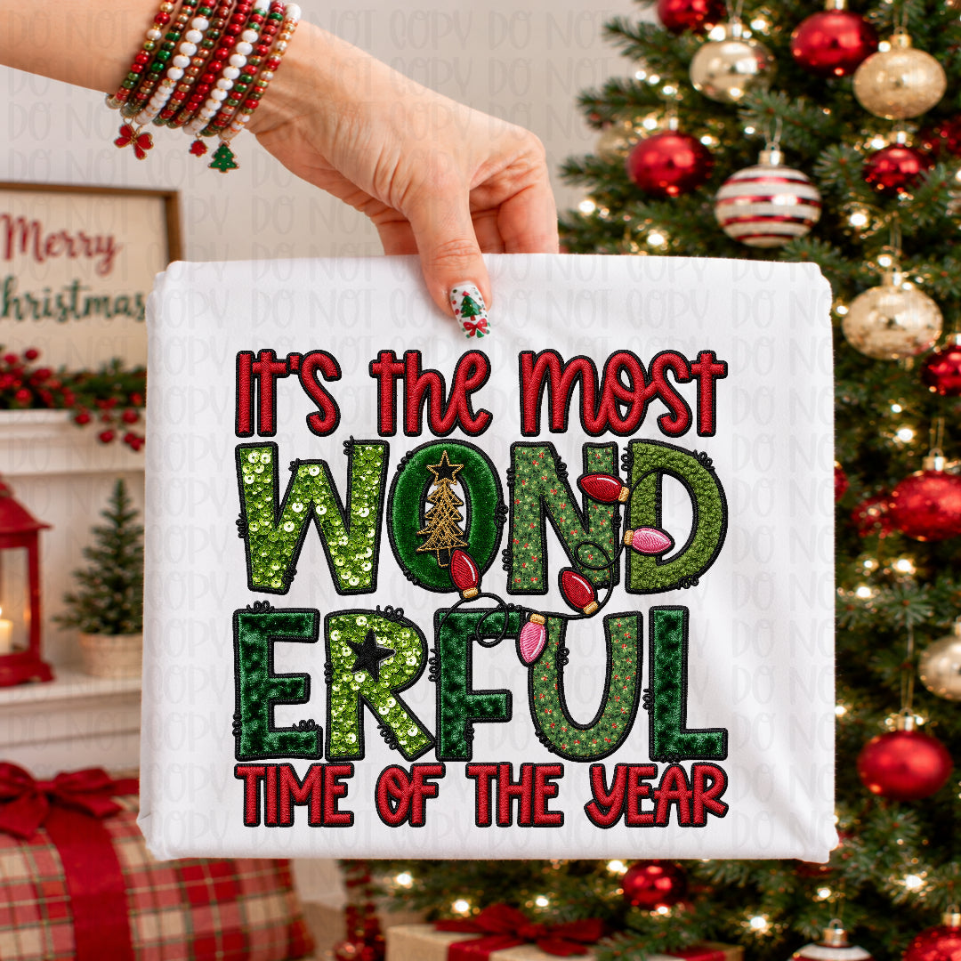 It's the most wonderful time of the year green sequin DTF Transfer