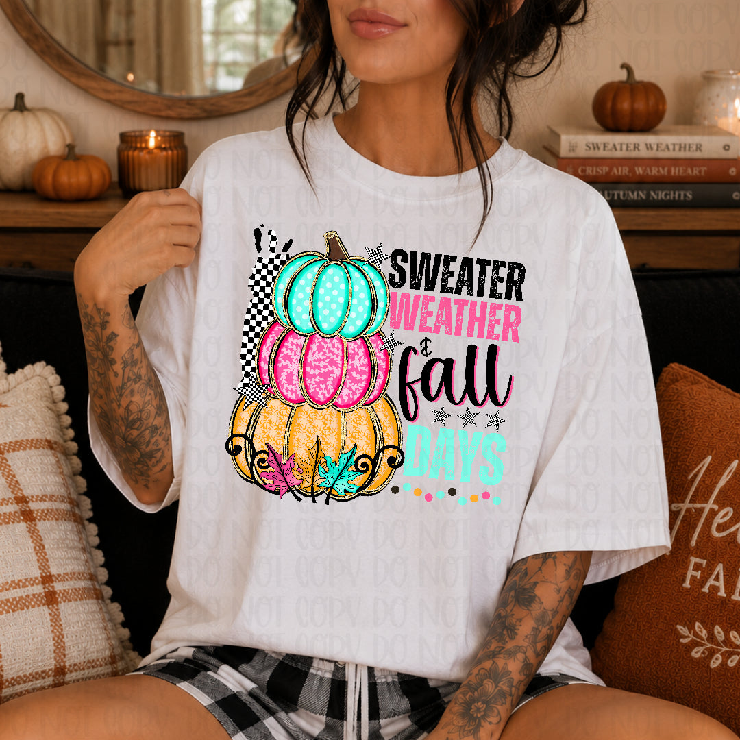 Sweater weather & fall days pumpkin stack BLACK (Texan) DTF transfer