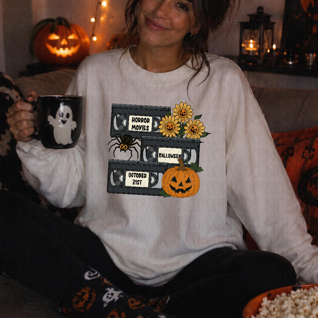 Halloween October 31st VHS pumpkin flowers and spider (Ink) DTF Transfer