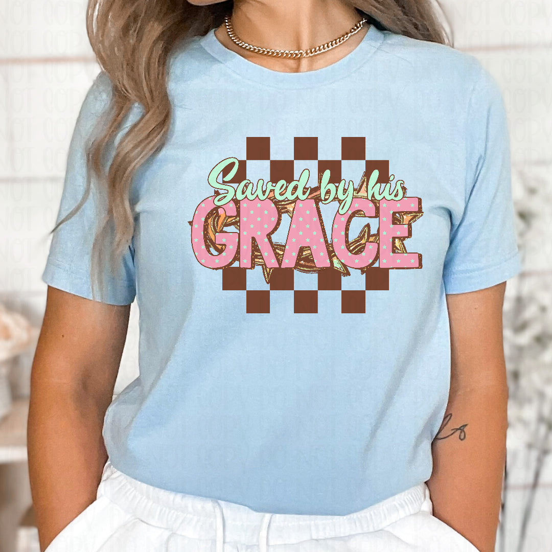 Saved by his grace brown checkered (CST) DTF Transfer