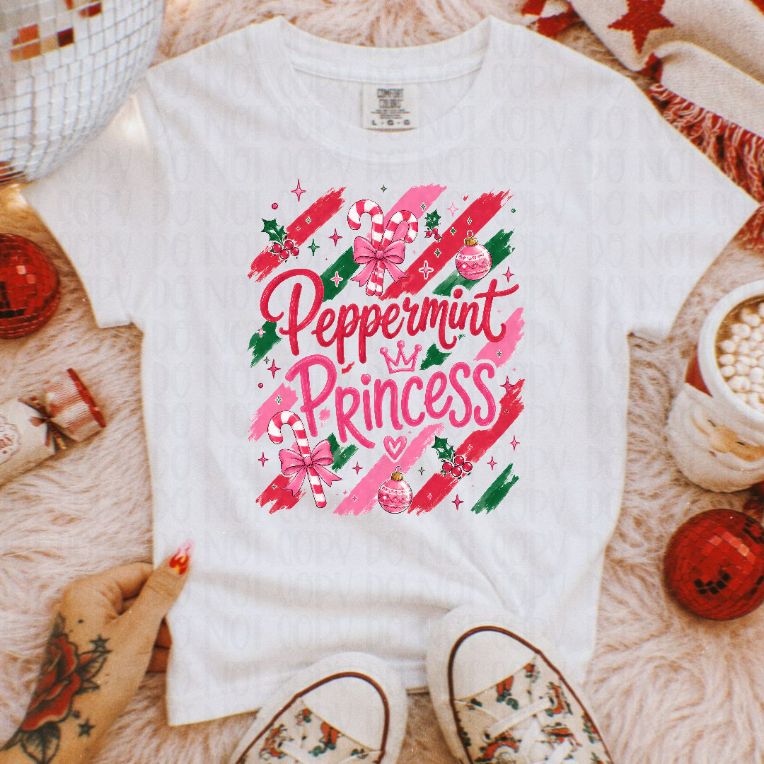Peppermint princess red green and pink stripes Sunday Special DTF transfer