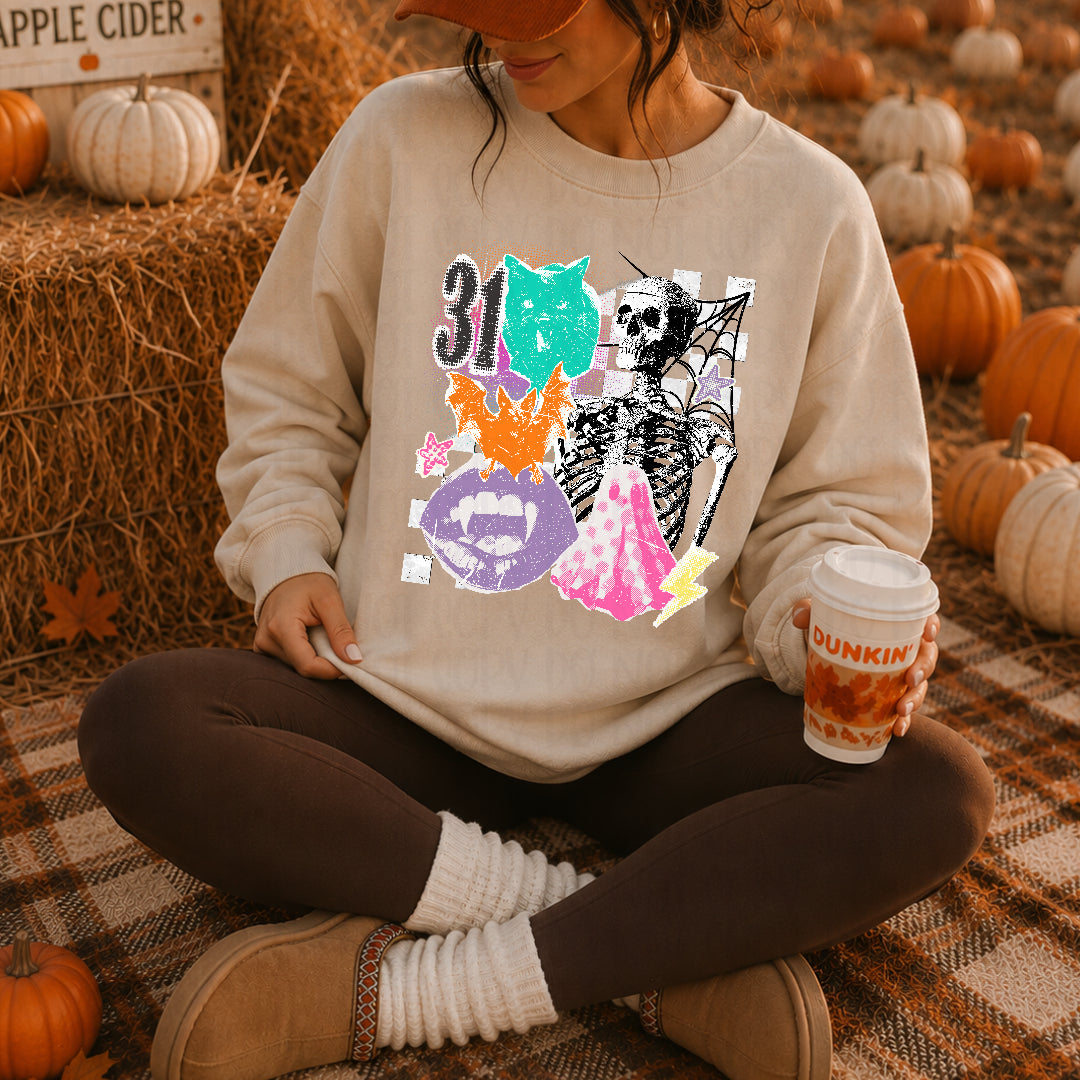 Spooky Halloween collage WHITE (Carter) DTF transfer