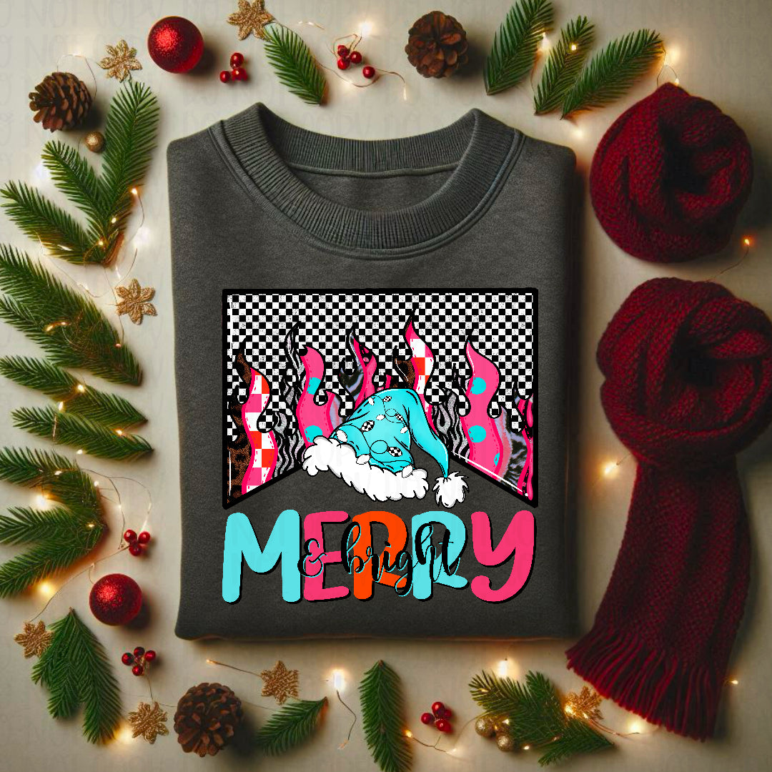 Merry & bright neon blue Santa hat (Texan) DTF transfer