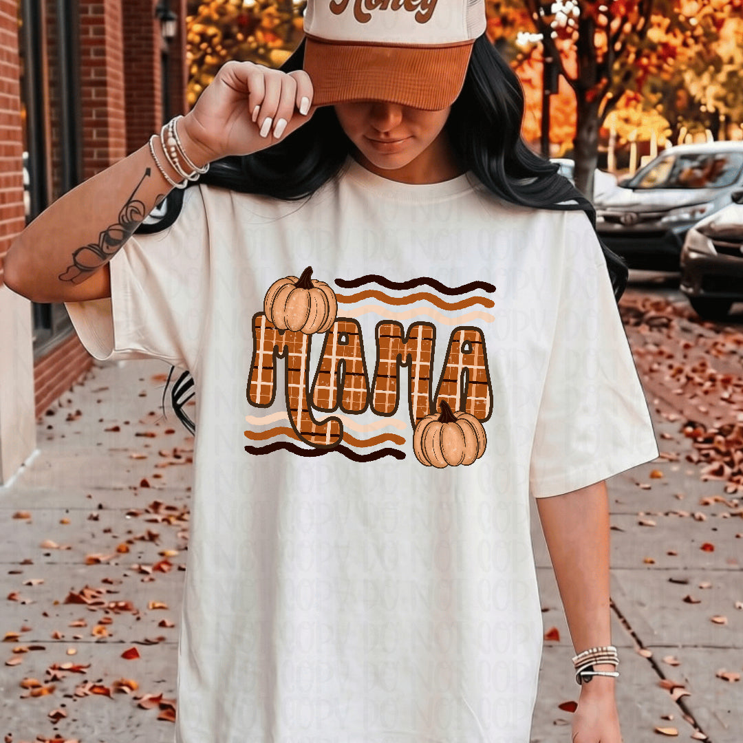 Mama orange plaid filled with pumpkins (CMLD) DTF