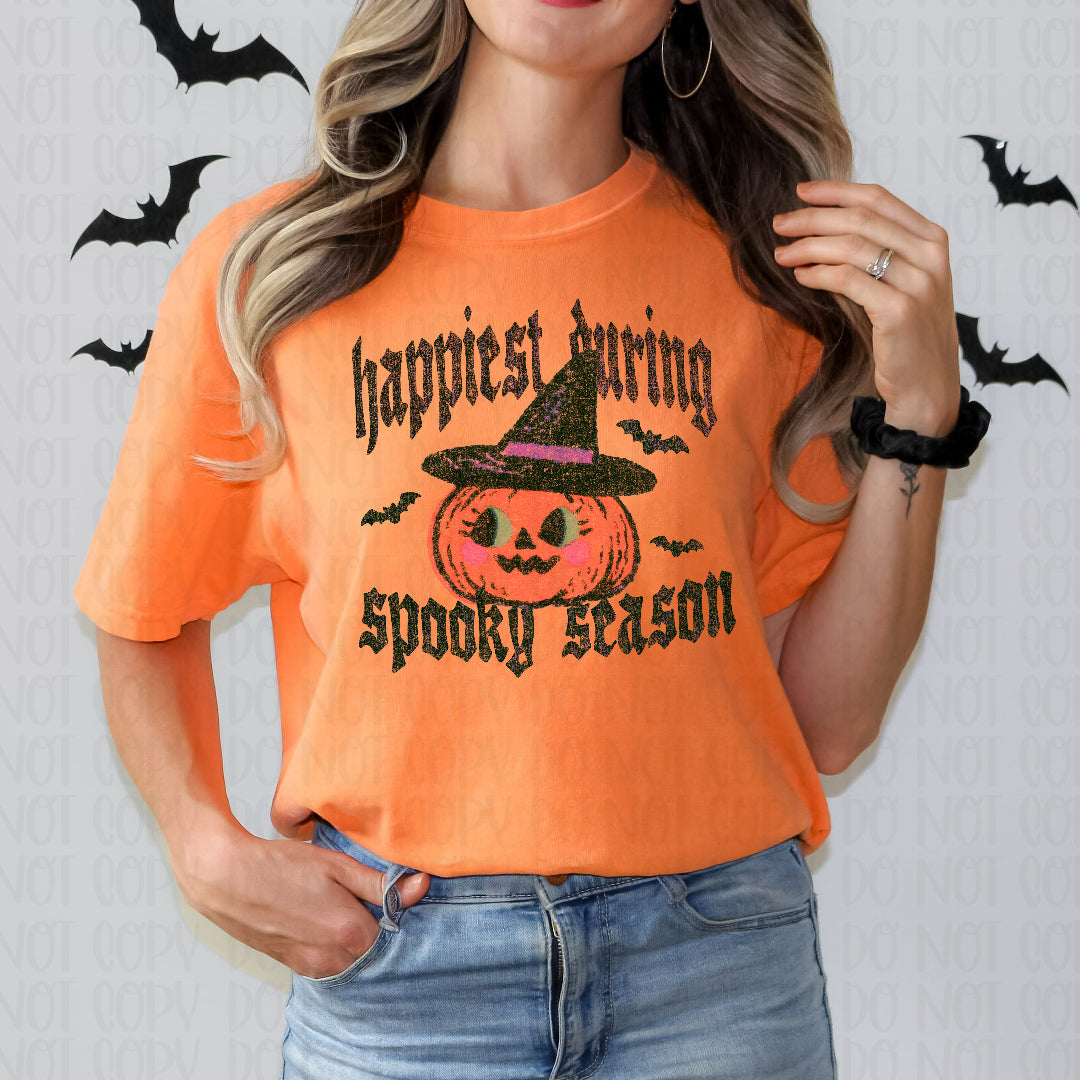Happiest during spooky season pumpkin in witches hat (Scarlow) DTF Transfer