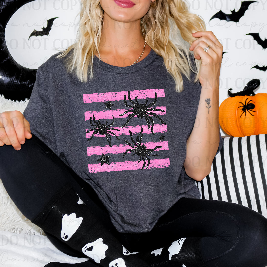 Sparkly spiders' pink stripes (Scarlow) DTF Transfer