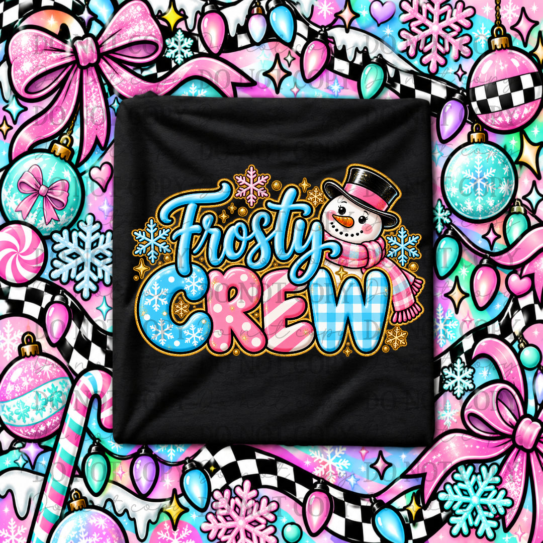 Frosty crew- blue and pink font with gold outline (CSG) DTF Transfer