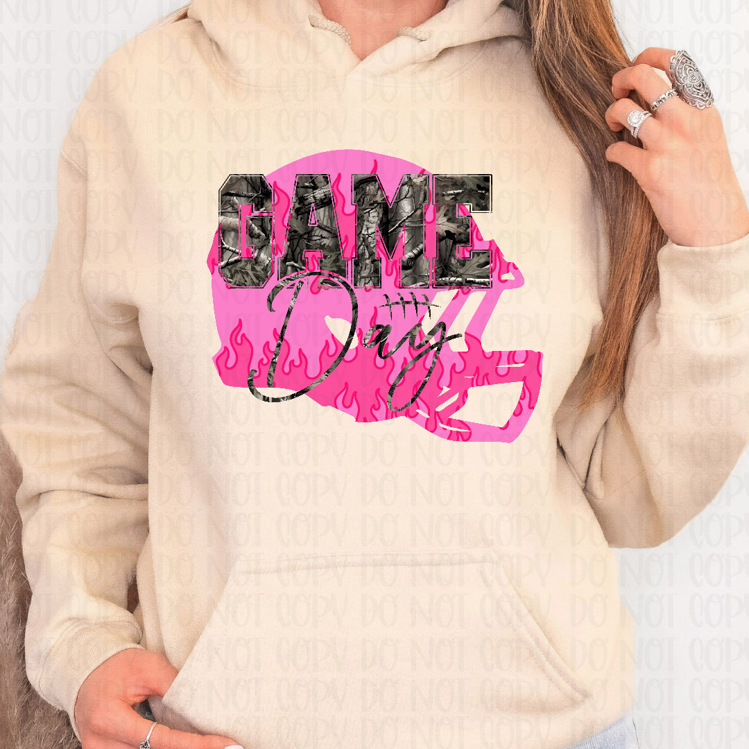Game day camo pink football helmet (CC) DTF Transfer