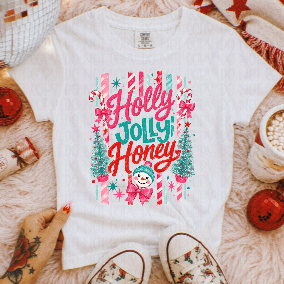Holly jolly honey candy cane stripes DTF transfer