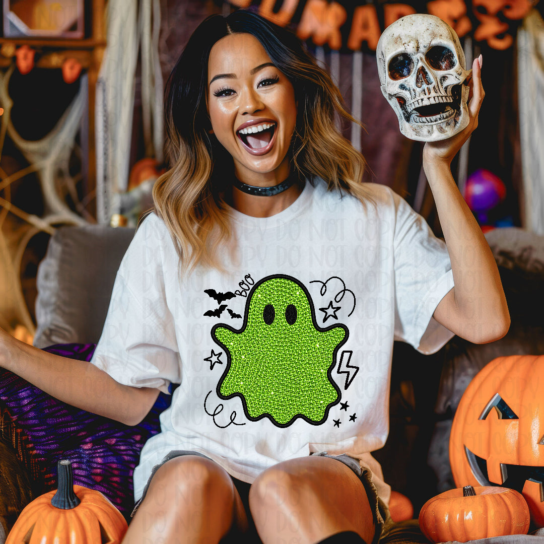 Boo green rhinestone ghost (Texan) DTF Transfer