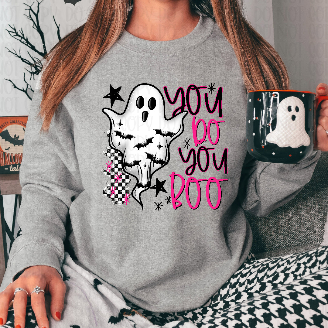 You do you boo white ghost black words (Texan) DTF transfer