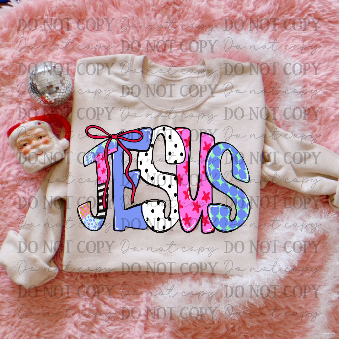 JESUS-Multi Font with red bow(Carter) DTF Transfer