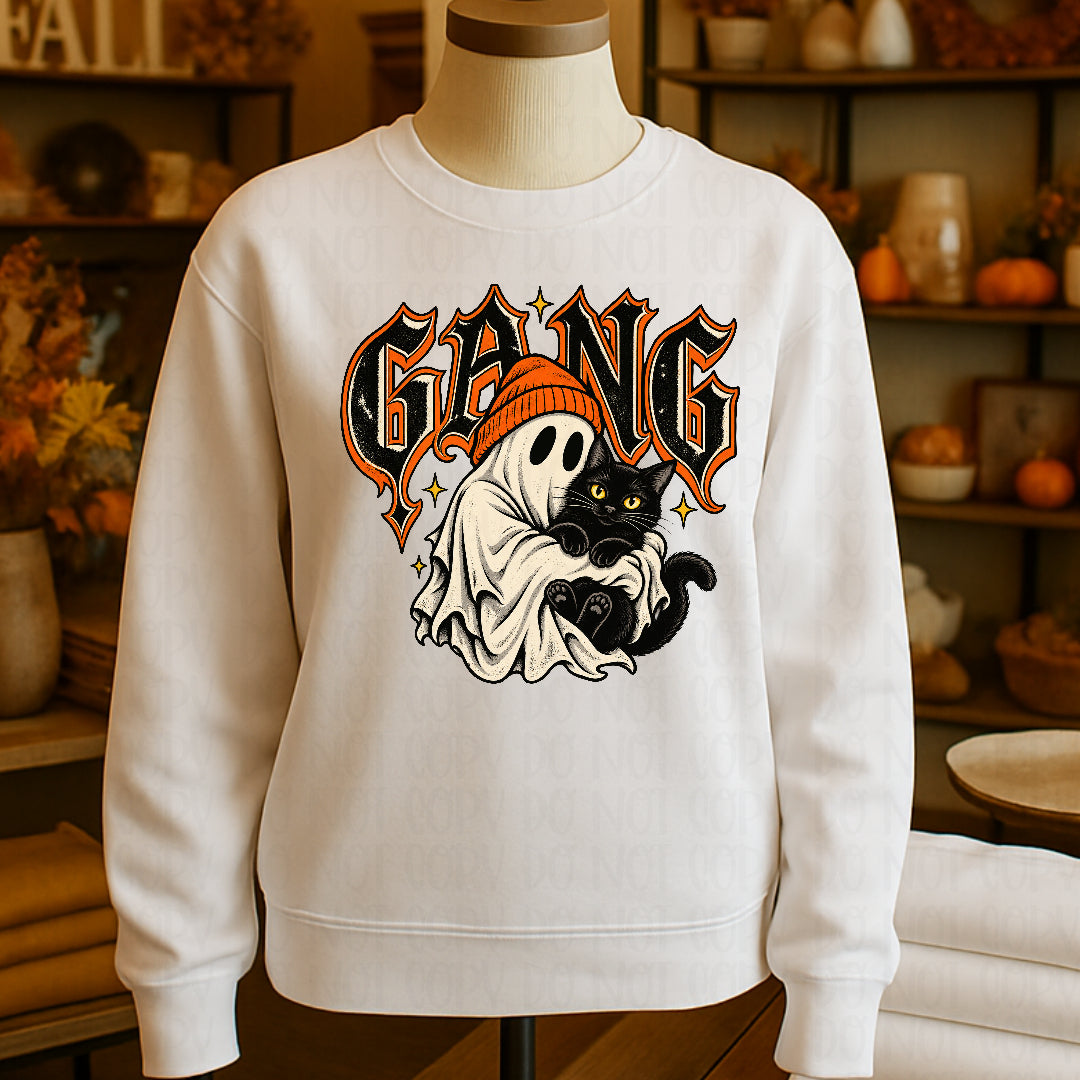 Gang ghost holding black cat (Mayhem) DTF transfer