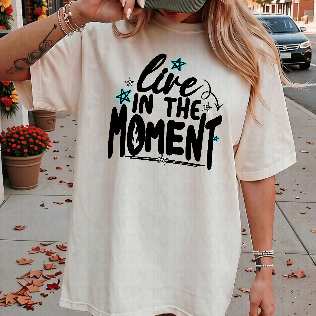 Live in the moment with stars BLACK (Texan) DTF Transfer