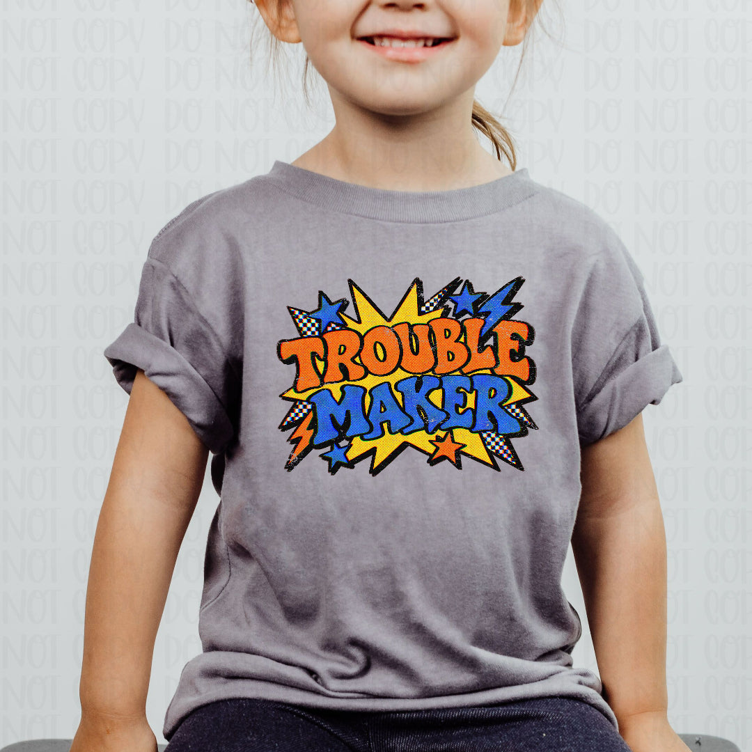 Troublemaker retro orange blue and yellow (Scarlow) DTF Transfer