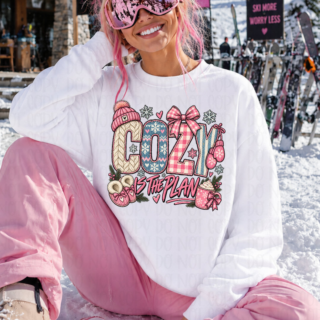 Cozy is the plan pink and blue DTF Transfer