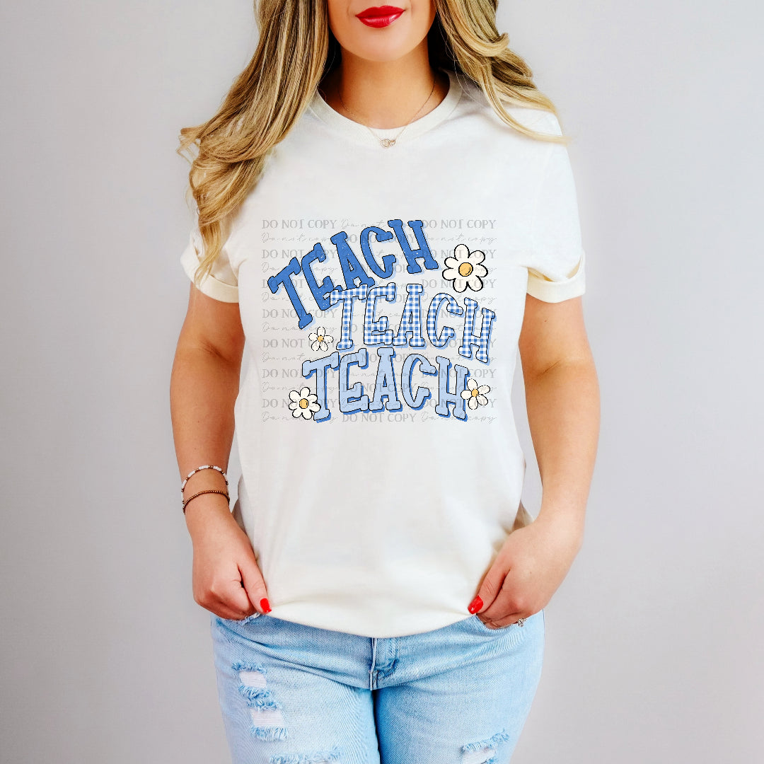 teach teach teach blue print fonts flowers (scarlow) DTF Transfer