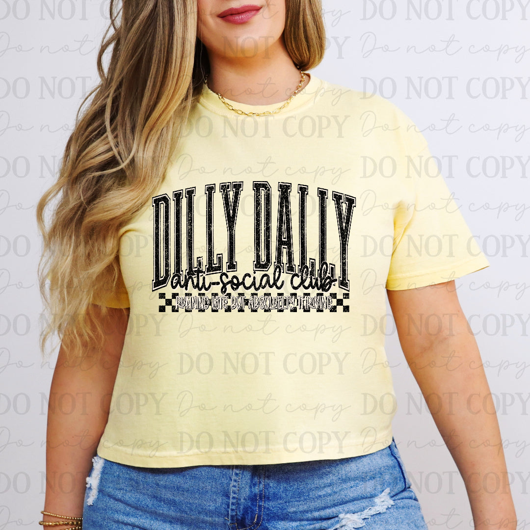 Dilly dally anti-social club black checkered (Scarlow) DTF Transfer