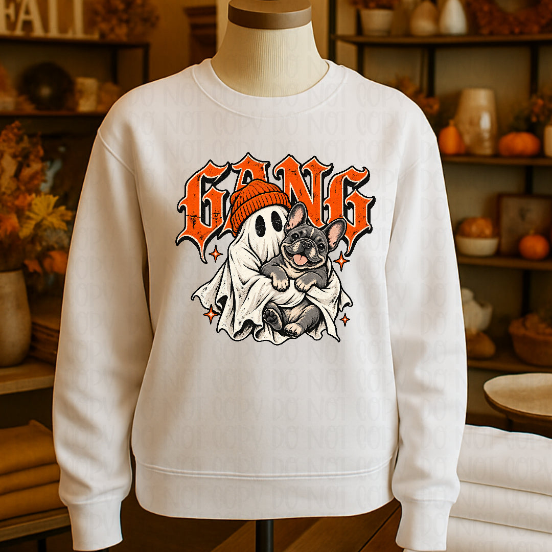 Gang ghost holding blue Frenchie  (Mayhem) DTF transfer