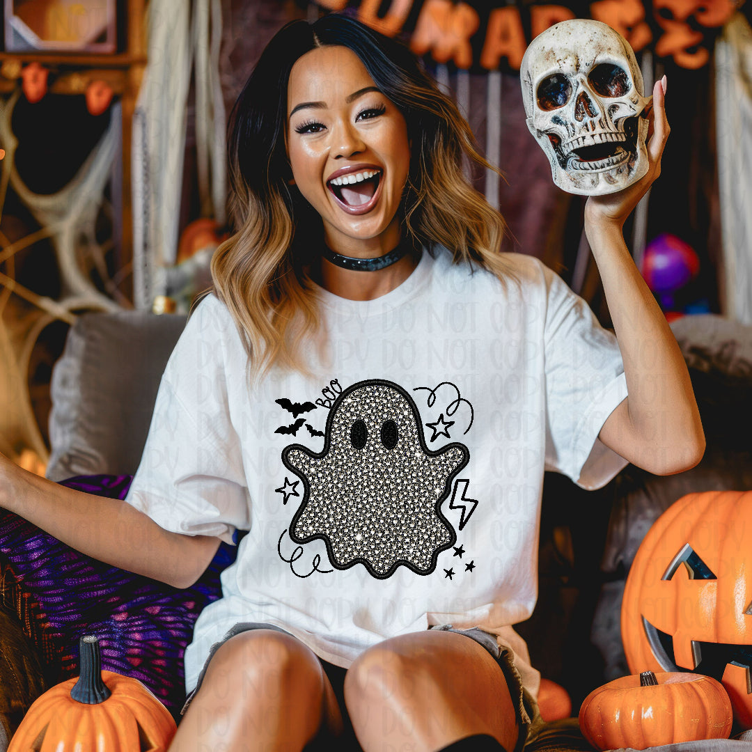 Boo silver rhinestone ghost (Texan) DTF Transfer