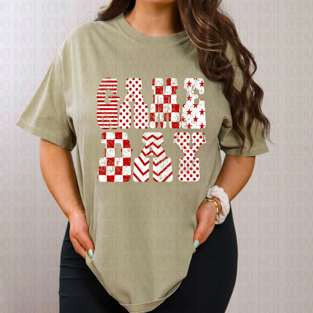 Game day distressed red and white (Crafti) DTF