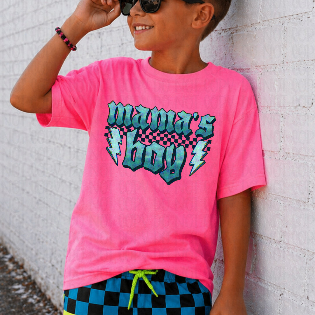 Mama's boy blue faux airbrush and lightning bolts (Scarlow) DTF Transfer