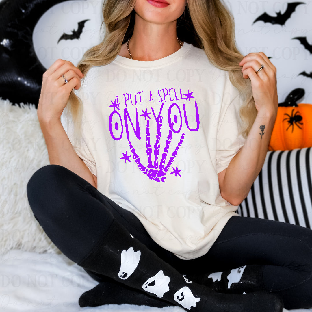Put a spell on you purple skeleton hand (Texan) DTF Transfer