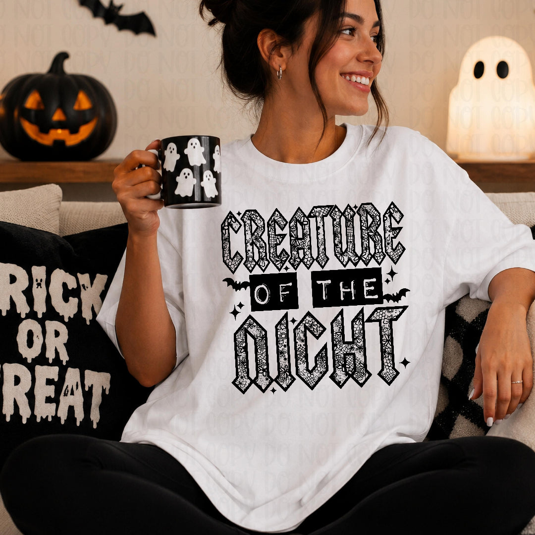 Creature of the night faux lace BLACK (CMLD) DTF