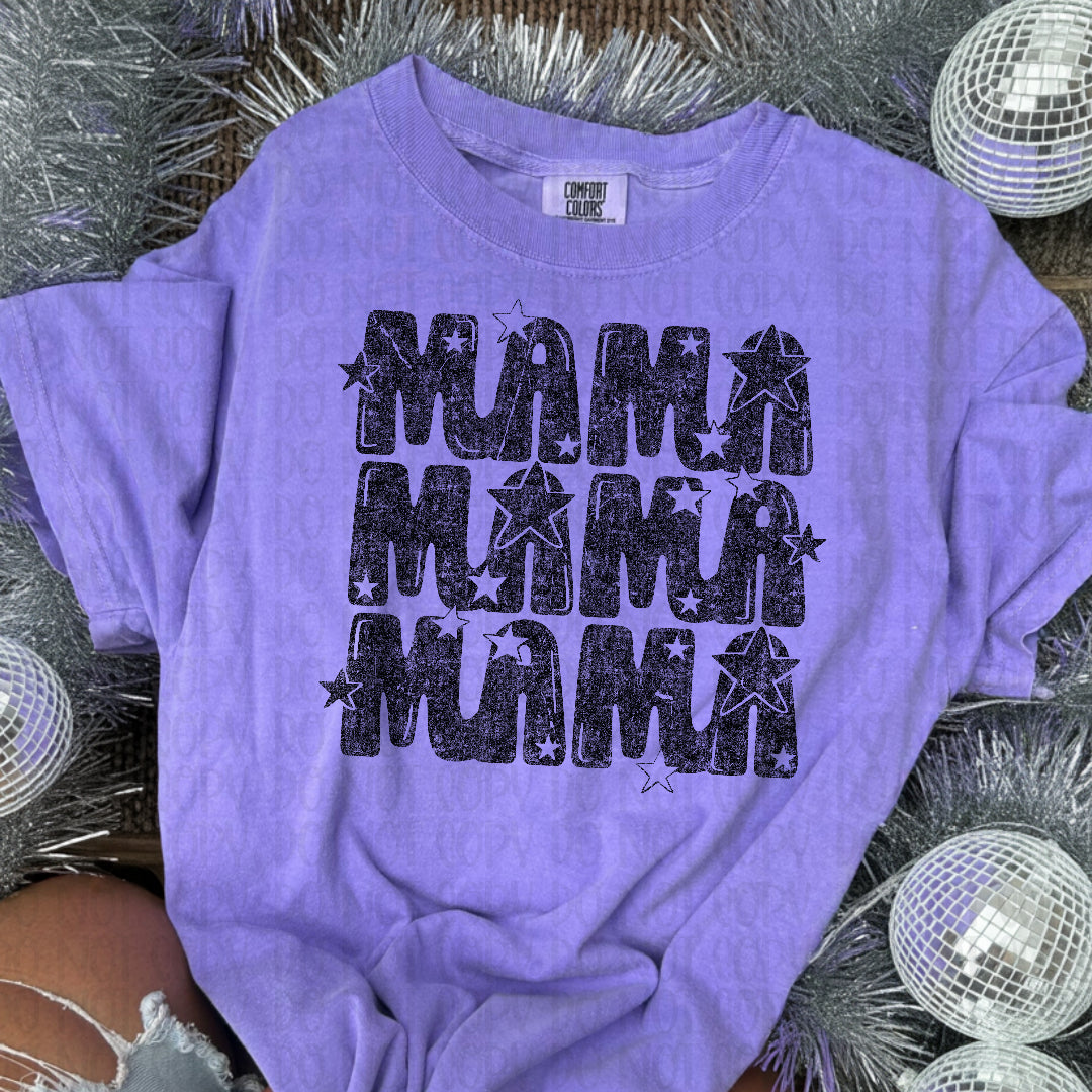 Mama BLACK stacked with stars distressed (Scarlow) DTF transfer