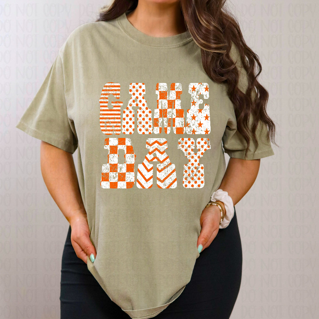 Game day distressed orange and white (Crafti) DTF