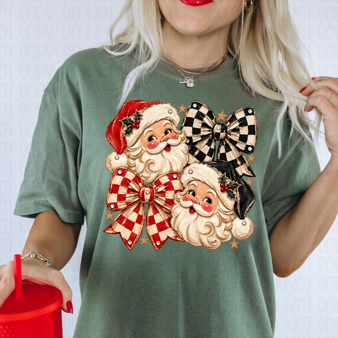 Santa and bows red and black faux painted collage Sunday Special DTF transfer