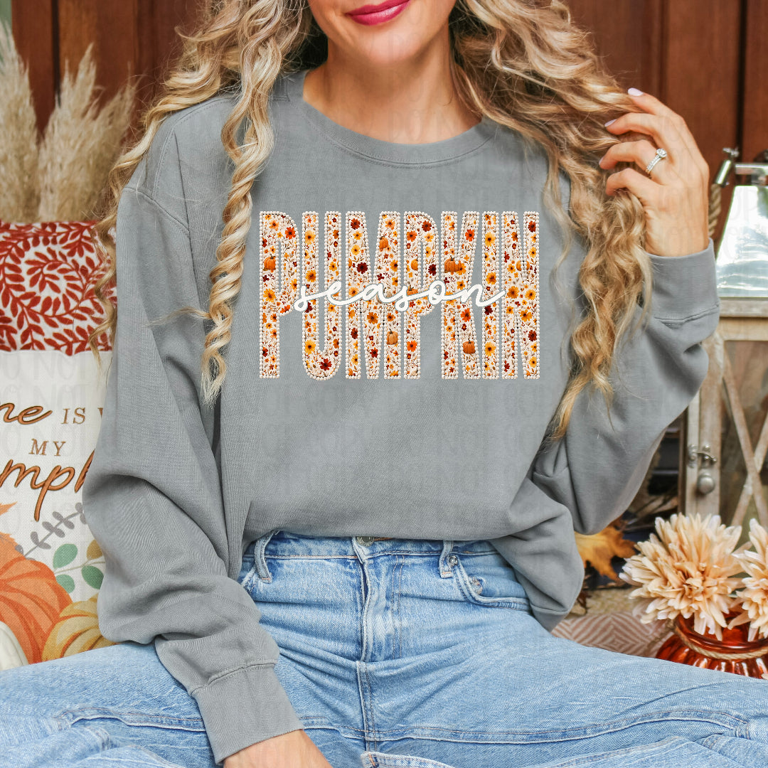 Pumpkin season faux pearl outline DTF Transfer